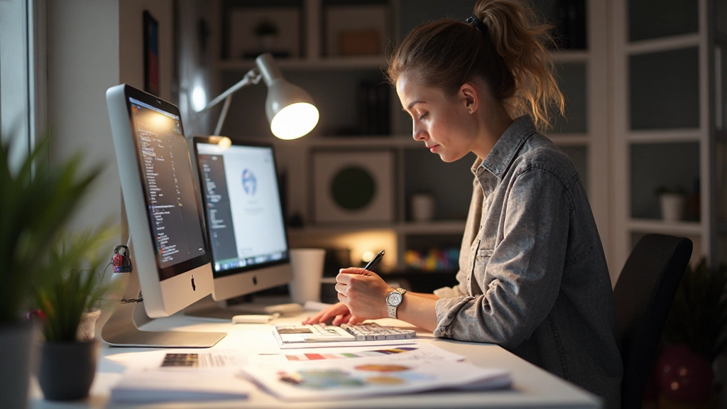 Professionele grafisch ontwerper die kleur- en typografiepaletten selecteert op een modern designbureau