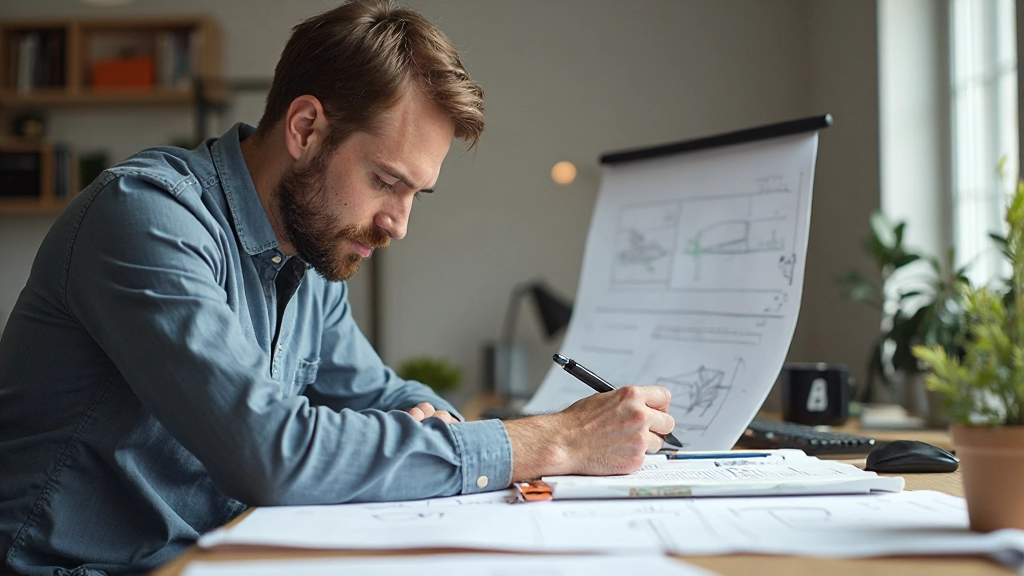 Wireframe en prototype schetsen op papier met pensils en markers