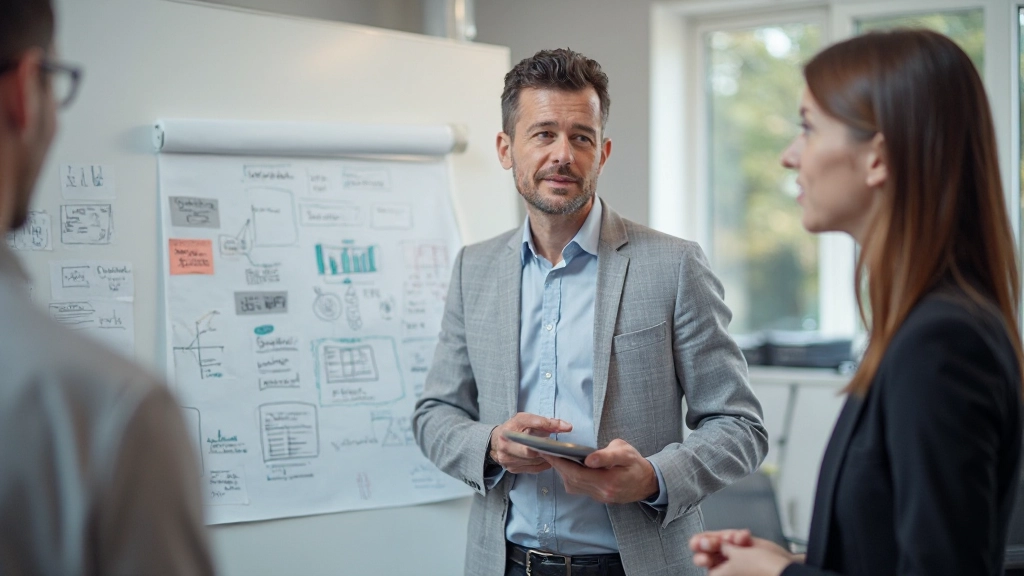 Wireframe schets van website homepage met kader en labels voor header, hero section, content blokken en footer, zwart-wit minimalistisch